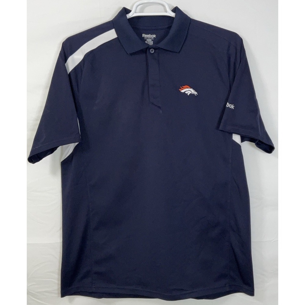 Men's‎ Reebok Play Dry NFL Denver Broncos Polo Shirt Blue & White - Size Medium